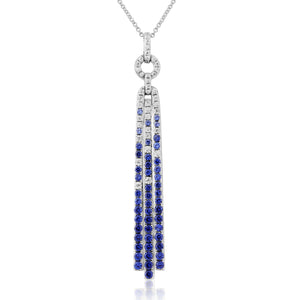 925 STERLING SILVER PENDANT ART DECO SAPPHIRE CZ LONG DROP