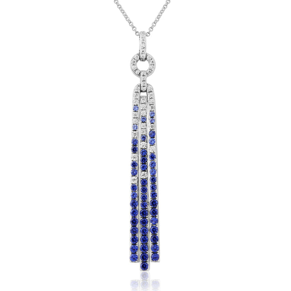 925 STERLING SILVER PENDANT ART DECO SAPPHIRE CZ LONG DROP