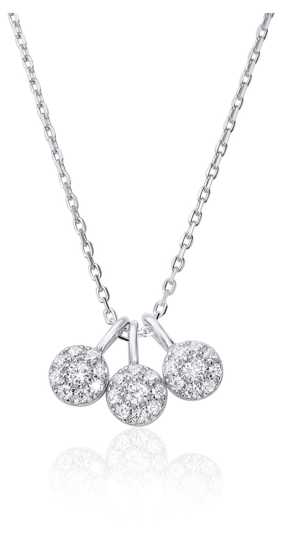 STERLING SILVER TRIPLE FLOWER TOP STONE SET PENDANT