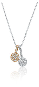 STERLING SILVER DOUBLE LINE DOT PENDANT WITH 14K ROSE GOLD